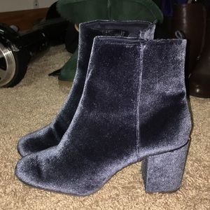 Blue velvet booties